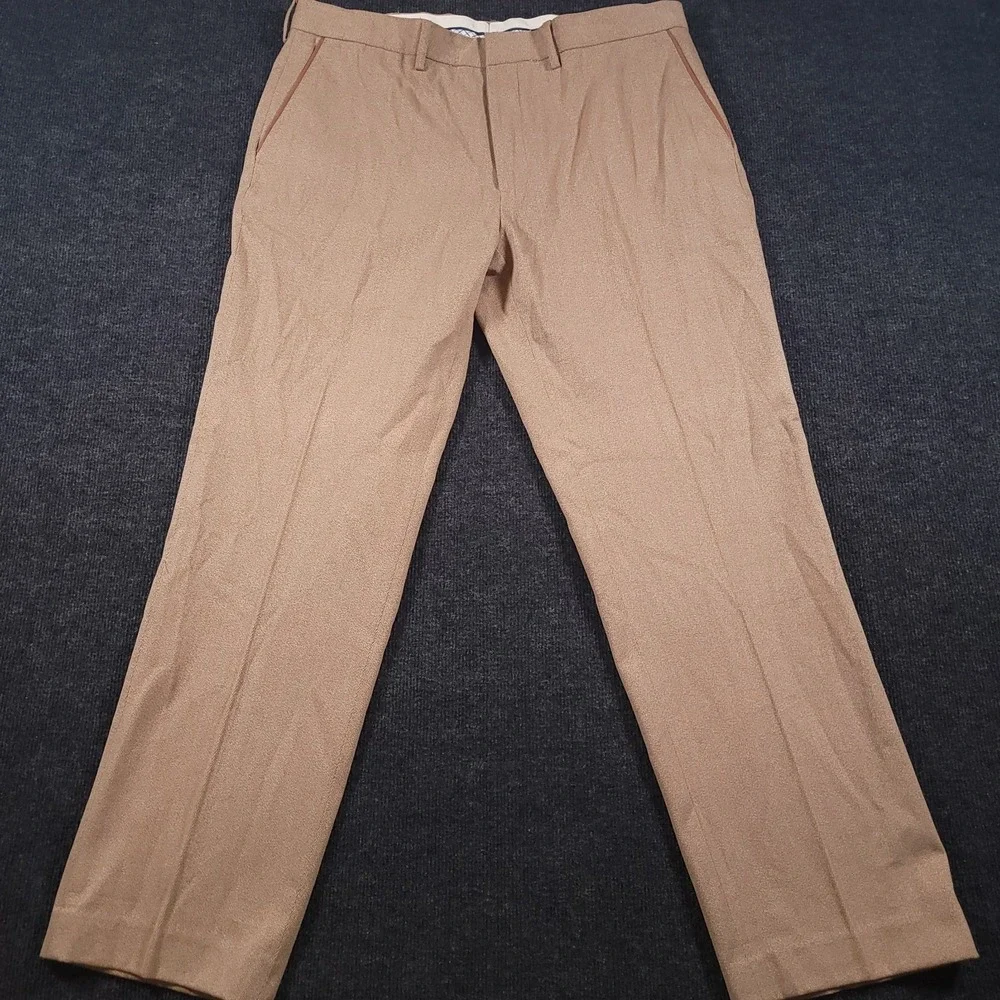 Polo Ralph‎ Lauren Dress Pants Men 38x32 Tan Cotton Twill Leather Trim Pockets